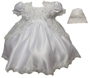 GIRLS CHRISTENING DRESS W/ BONNET HAT 0512415-WHITE
